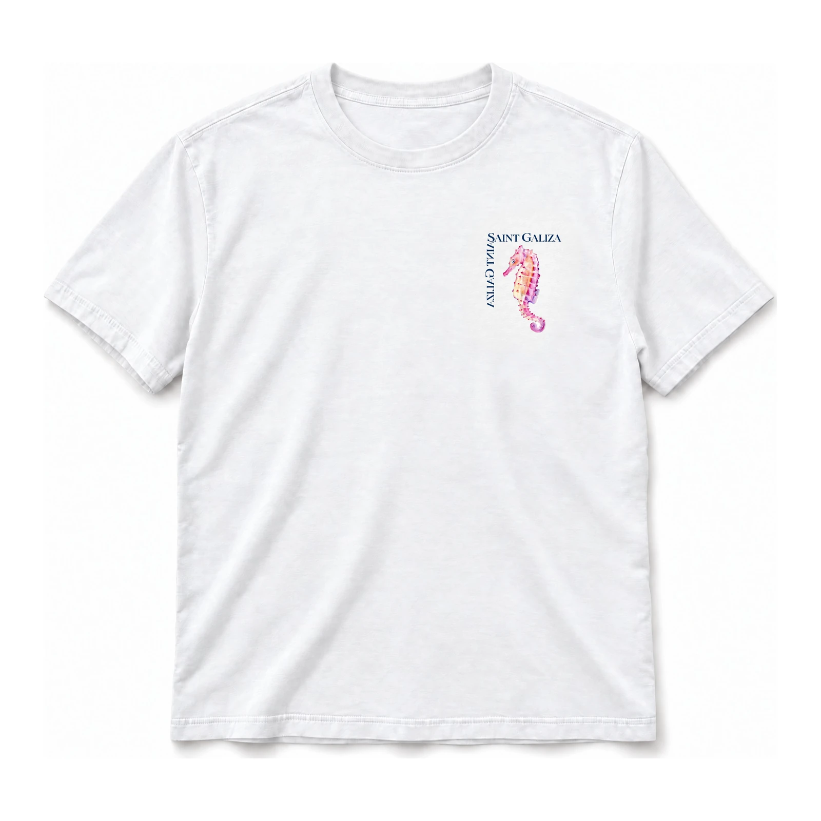 Camisa Cavalo-Marinho Rosa 01 branca, frente